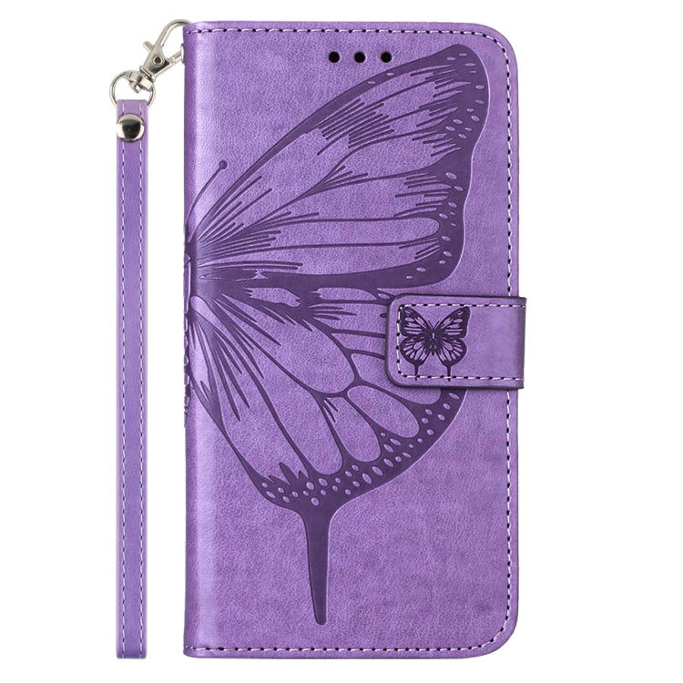 For iPhone 14 Pro Max Embossed Butterfly Leather Phone Case (Light Purple) by buy2fix