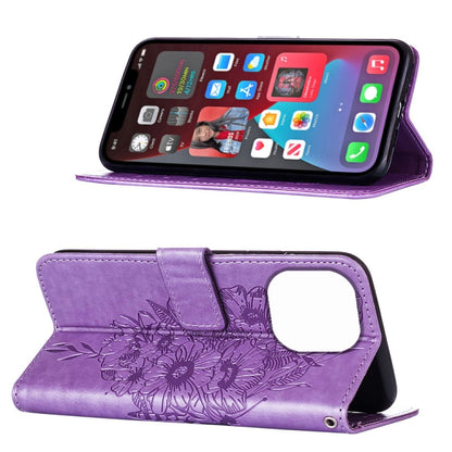 For iPhone 14 Pro Max Embossed Butterfly Leather Phone Case (Light Purple) by buy2fix