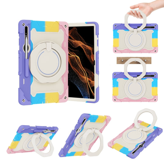 For Samsung Galaxy Tab S8 Ultra Armor Contrast Color Silicone + PC Tablet Case(Colorful Pink)