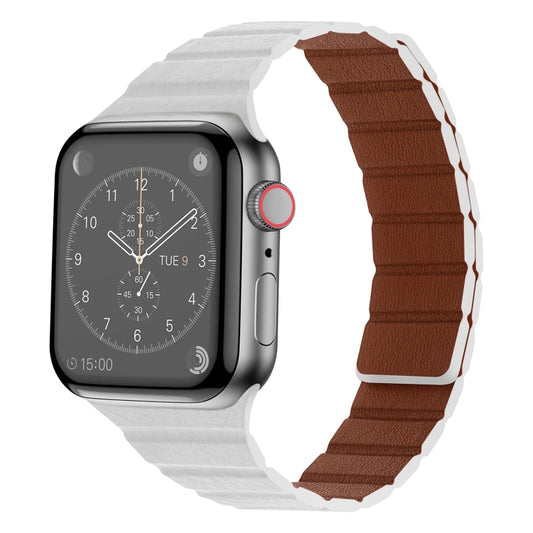 Strong Magnetic Leather Watch Band For Apple Watch Ultra 49mm&Watch Ultra 2 49mm / Series 9&8&7 45mm / SE 3&SE 2&6&SE&5&4 44mm / 3&2&1 42mm(White) - Watch Bands by buy2fix | Online Shopping UK | buy2fix