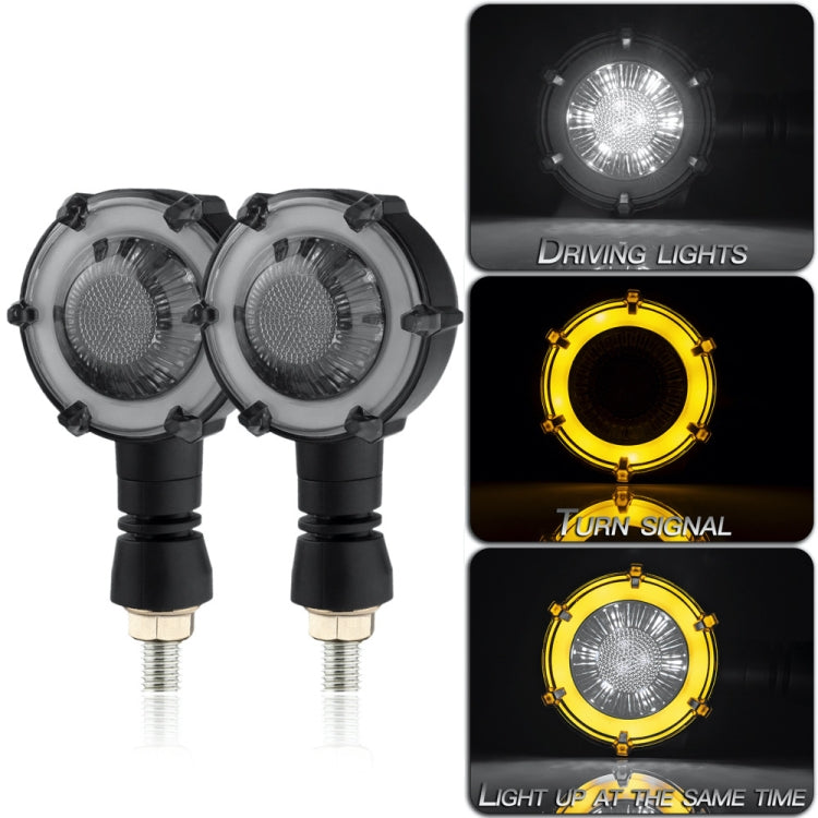 2 PCS PE-ZSD-174 Motorcycle Flashing Rotation Mode LED Two-color Modified Round Turn Signal Light(Yellow + White Light) - Grips by buy2fix | Online Shopping UK | buy2fix