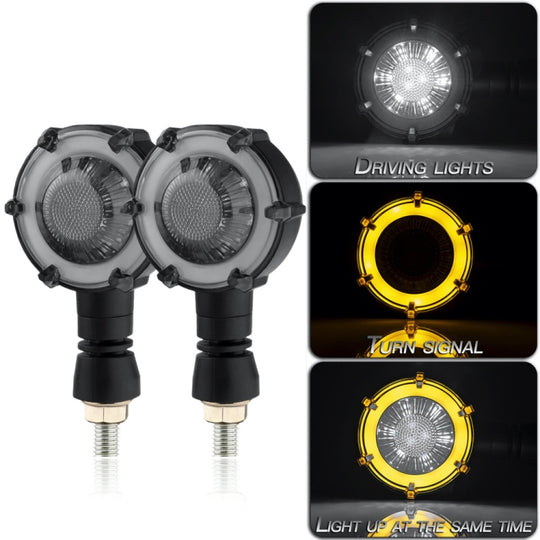 2 PCS PE-ZSD-174 Motorcycle Flashing Rotation Mode LED Two-color Modified Round Turn Signal Light(Yellow + White Light)