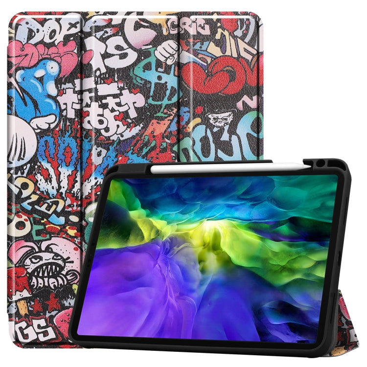For iPad Pro 11 inch 2020 Painted TPU Smart Tablet Holster With Sleep Function & Tri-Fold Bracket & Pen Slot(Graffiti) by buy2fix