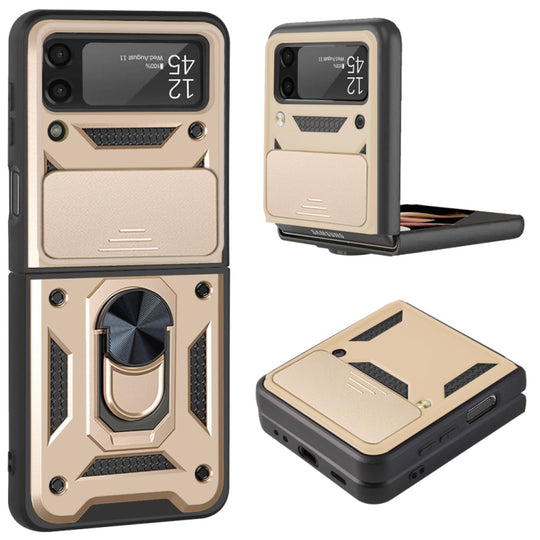 For Samsung Galaxy Z Flip4 Sliding Camera Cover Design TPU+PC Protective Phone Case(Gold)