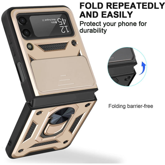 For Samsung Galaxy Z Flip4 Sliding Camera Cover Design TPU+PC Protective Phone Case(Gold) - Galaxy Z Flip4 5G Cases by buy2fix | Online Shopping UK | buy2fix