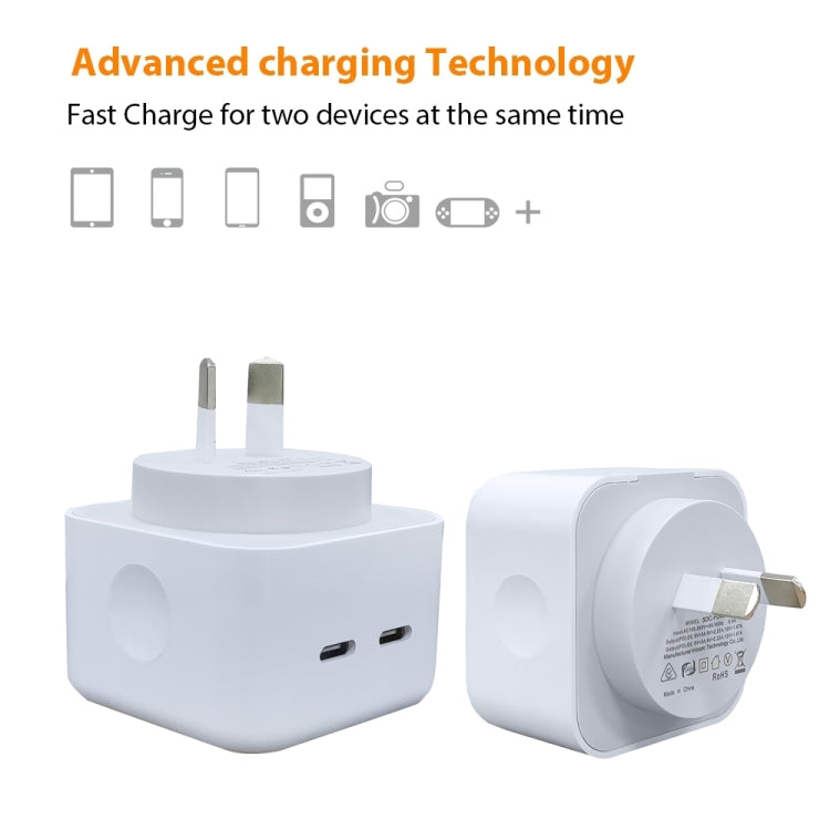 40W Dual PD USB-C / Type-C Charger for iPhone / iPad Series, AU Plug - USB Charger by buy2fix | Online Shopping UK | buy2fix