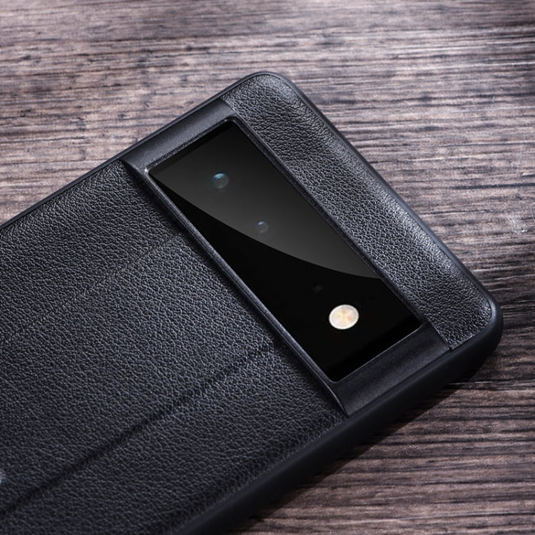 For Google Pixel 6 Pro PC + Leather Texture Protective Phone Case with Metal Holder(Black) - Google Cases by buy2fix | Online Shopping UK | buy2fix