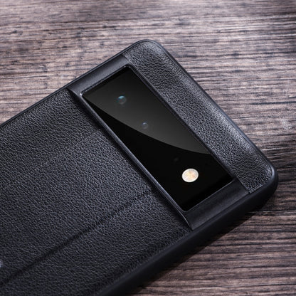 For Google Pixel 6 Pro PC + Leather Texture Protective Phone Case with Metal Holder(Black) - Google Cases by buy2fix | Online Shopping UK | buy2fix