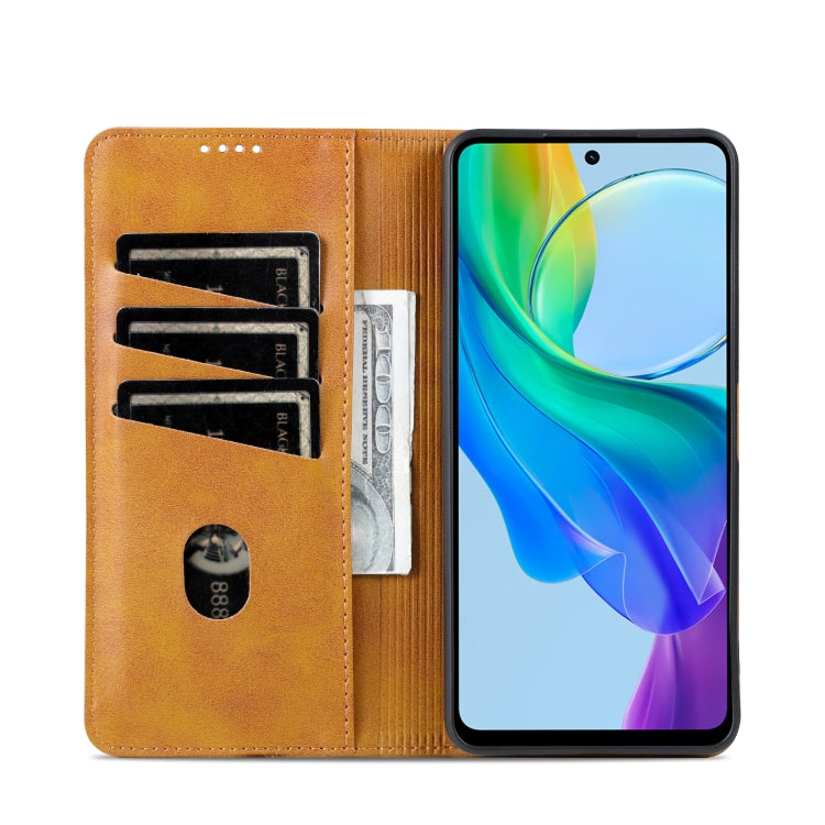 For vivo Y36 Global AZNS Magnetic Calf Texture Leather Phone Case(Light Brown) - vivo Cases by AZNS | Online Shopping UK | buy2fix