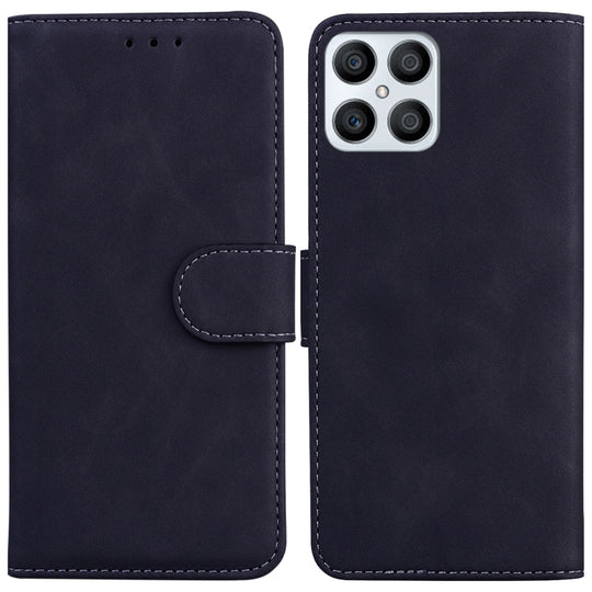 Pour Honor X8 Skin Feel Étui de téléphone en cuir à rabat de couleur pure (noir)