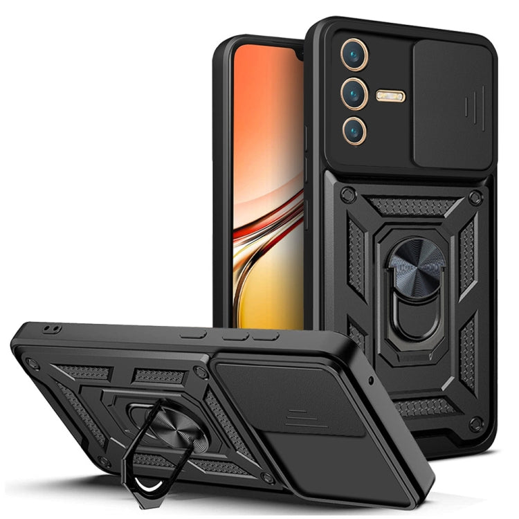 For vivo V23 5G / S12 Sliding Camera Cover Design TPU+PC Phone Case(Black) - vivo Cases by buy2fix | Online Shopping UK | buy2fix