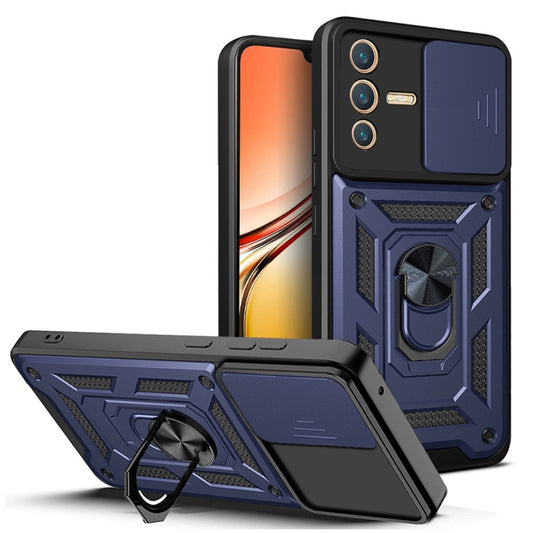 For vivo V23 5G / S12 Sliding Camera Cover Design TPU+PC Phone Case(Blue) - vivo Cases by buy2fix | Online Shopping UK | buy2fix