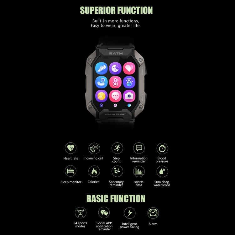 C20 1.71 inch TFT HD Screen Smart Watch, Support Heart Rate Monitoring/Blood Oxygen Monitoring(Green) - Smart Watches by buy2fix | Online Shopping UK | buy2fix