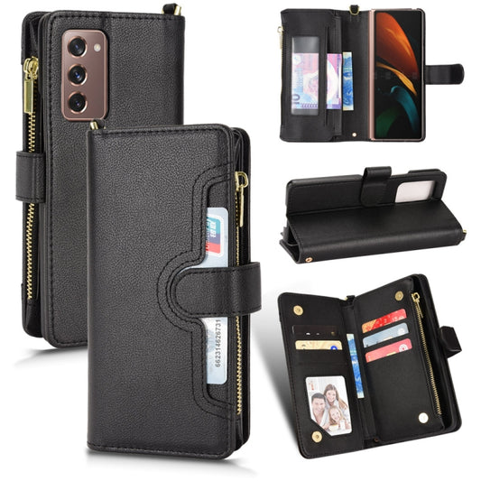 For Samsung Galaxy Z Fold2 5G Litchi Texture Zipper Leather Phone Case(Black) - Galaxy Phone Cases by buy2fix | Online Shopping UK | buy2fix