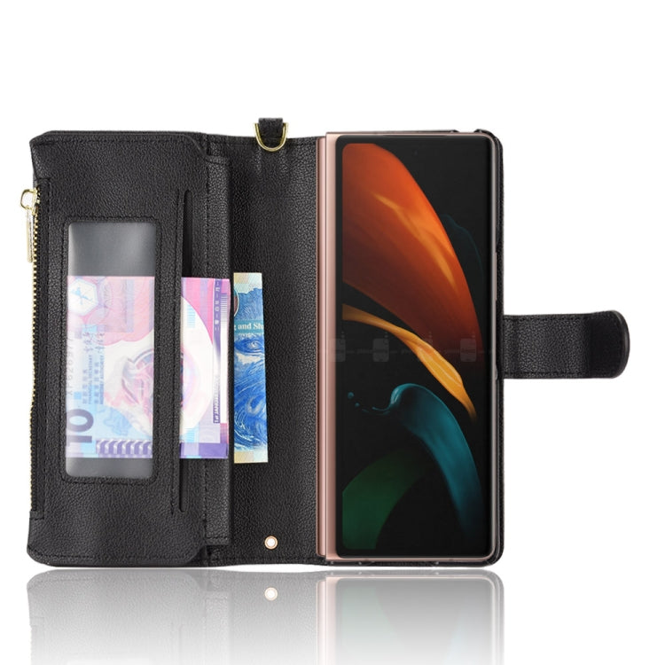 For Samsung Galaxy Z Fold2 5G Litchi Texture Zipper Leather Phone Case(Black) - Galaxy Phone Cases by buy2fix | Online Shopping UK | buy2fix