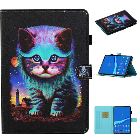 For Lenovo Tab M10 3rd Gen Coloured Drawing Stitching Smart Leather Tablet Case(Night Cat) - Lenovo by buy2fix | Online Shopping UK | buy2fix