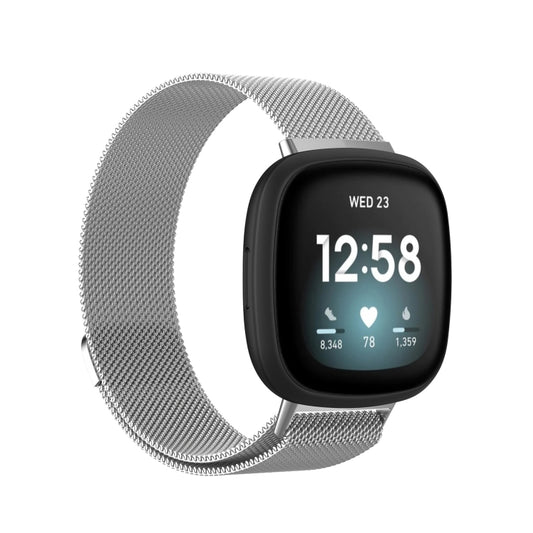 For Fitbit  Versa 4 / 3 Milanese Magnetic Metal Weave Watchband, Large Size(Silver) - Watch Bands by buy2fix | Online Shopping UK | buy2fix