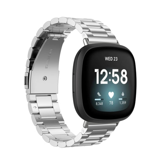 For Fitbit Versa 4/Sense 2/Versa 3/Sense 3 Beads Stainless Steel Watch Band(Silver) - Watch Bands by buy2fix | Online Shopping UK | buy2fix