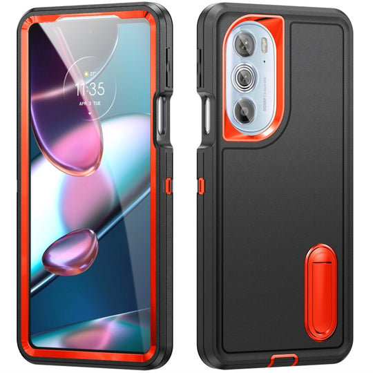 Pour Motorola Edge 30 Pro Étui de téléphone à support robuste 3 en 1 (noir + orange)