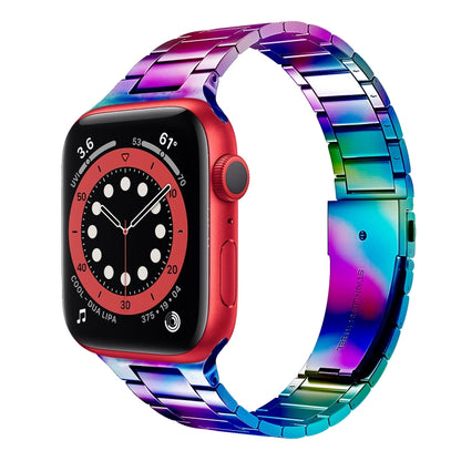 Small Waist Stainless Steel Watch Band For Apple Watch Series 9&8&7 41mm / SE 3&SE 2&6&SE&5&4 40mm / 3&2&1 38mm(Colorful) - Watch Bands by buy2fix | Online Shopping UK | buy2fix