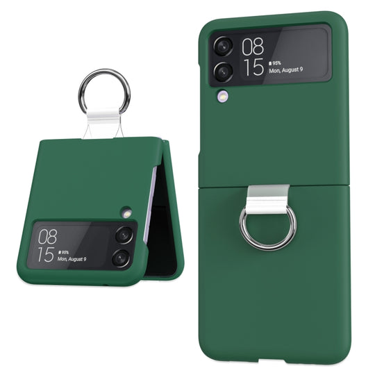 Pour Samsung Galaxy Z Flip4 5G PC PVC Ring Phone Case (Vert foncé)