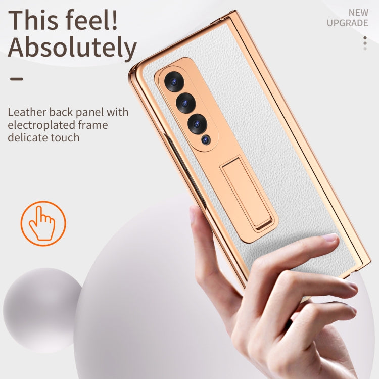 For Samsung Galaxy Z Fold3 5G Litchi Texture Leather Hinged Electroplated Phone Case with S Pen Fold Edition & Protective Film(White) by buy2fix