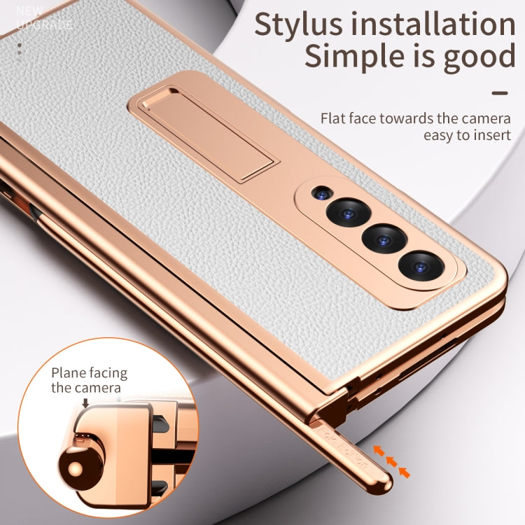 For Samsung Galaxy Z Fold3 5G Litchi Texture Leather Hinged Electroplated Phone Case with S Pen Fold Edition & Protective Film(White) by buy2fix