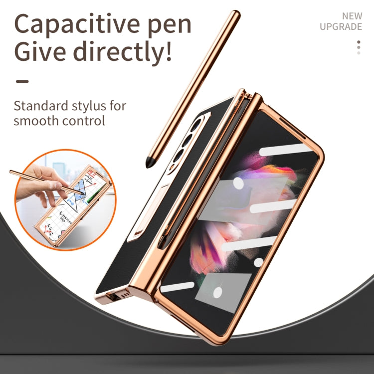For Samsung Galaxy Z Fold3 5G Litchi Texture Leather Hinged Electroplated Phone Case with S Pen Fold Edition & Protective Film(Black) by buy2fix