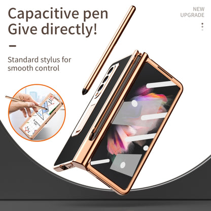 For Samsung Galaxy Z Fold3 5G Litchi Texture Leather Hinged Electroplated Phone Case with S Pen Fold Edition & Protective Film(Black) by buy2fix