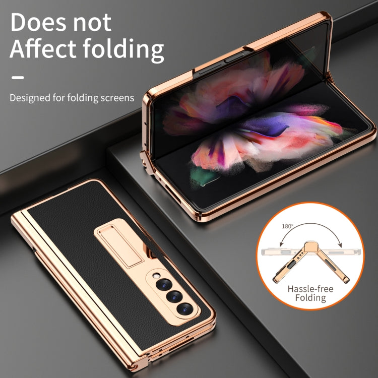 For Samsung Galaxy Z Fold3 5G Litchi Texture Leather Hinged Electroplated Phone Case with S Pen Fold Edition & Protective Film(Black) by buy2fix