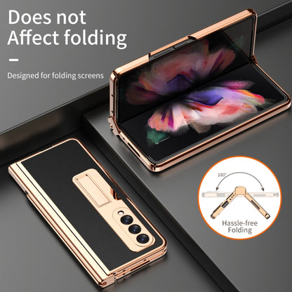 For Samsung Galaxy Z Fold3 5G Litchi Texture Leather Hinged Electroplated Phone Case with S Pen Fold Edition & Protective Film(Black) by buy2fix