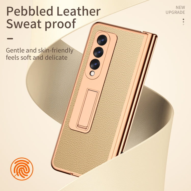 For Samsung Galaxy Z Fold3 5G Litchi Texture Leather Hinged Electroplated Phone Case with S Pen Fold Edition & Protective Film(Gold) by buy2fix