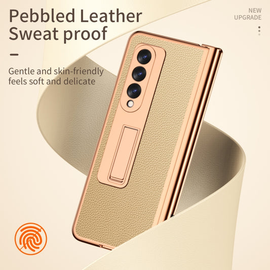 For Samsung Galaxy Z Fold3 5G Litchi Texture Leather Hinged Electroplated Phone Case with S Pen Fold Edition & Protective Film(Gold) by buy2fix