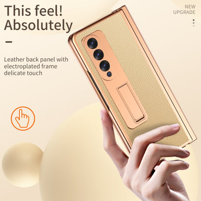 For Samsung Galaxy Z Fold3 5G Litchi Texture Leather Hinged Electroplated Phone Case with S Pen Fold Edition & Protective Film(Gold) by buy2fix