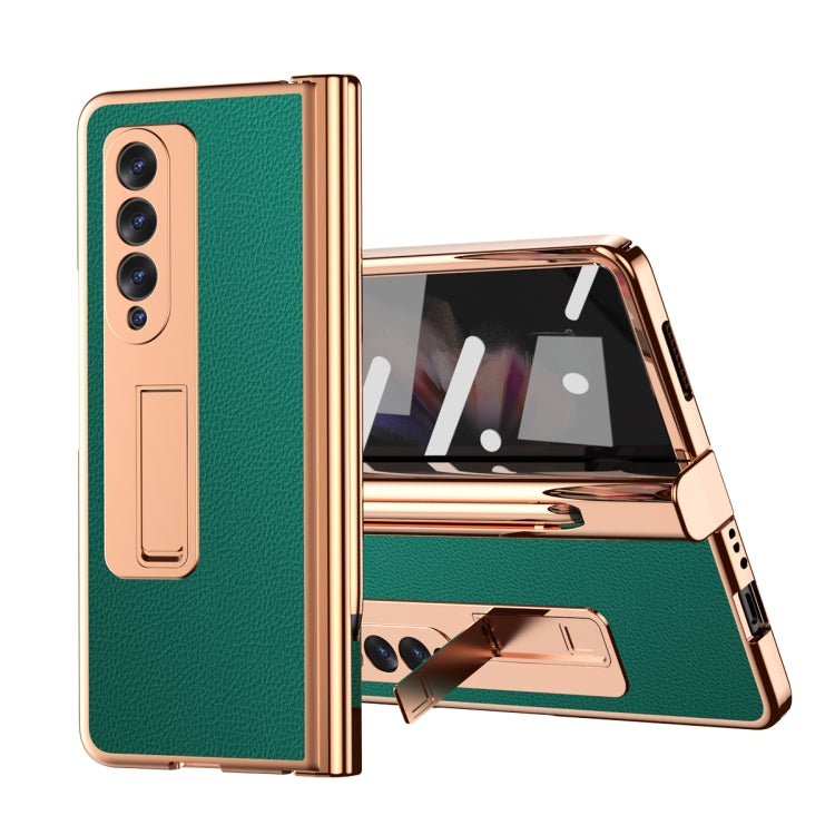 For Samsung Galaxy Z Fold3 5G Litchi Texture Leather Hinged Electroplated Phone Case with S Pen Fold Edition & Protective Film(Green) by buy2fix
