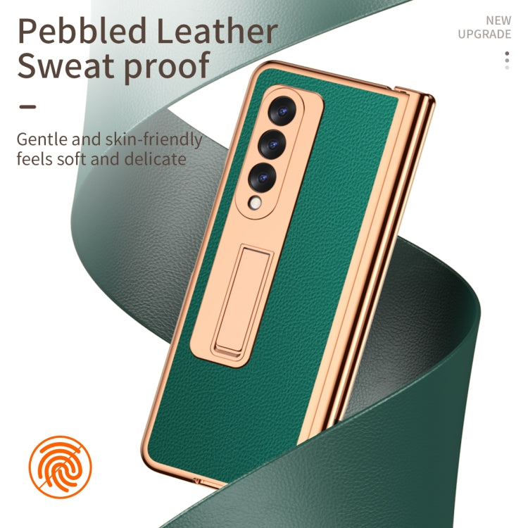 For Samsung Galaxy Z Fold3 5G Litchi Texture Leather Hinged Electroplated Phone Case with S Pen Fold Edition & Protective Film(Green) by buy2fix