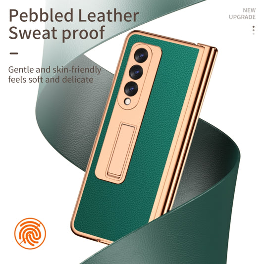 For Samsung Galaxy Z Fold3 5G Litchi Texture Leather Hinged Electroplated Phone Case with S Pen Fold Edition & Protective Film(Green) by buy2fix