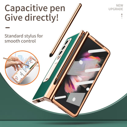 For Samsung Galaxy Z Fold3 5G Litchi Texture Leather Hinged Electroplated Phone Case with S Pen Fold Edition & Protective Film(Green) by buy2fix