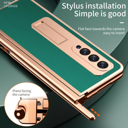 For Samsung Galaxy Z Fold3 5G Litchi Texture Leather Hinged Electroplated Phone Case with S Pen Fold Edition & Protective Film(Green) by buy2fix