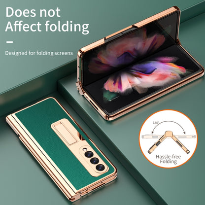 For Samsung Galaxy Z Fold3 5G Litchi Texture Leather Hinged Electroplated Phone Case with S Pen Fold Edition & Protective Film(Green) by buy2fix