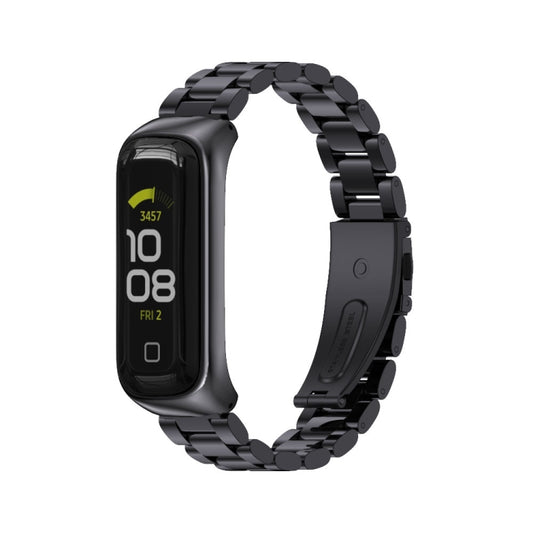 For Samsung Galaxy Fit 2 MIJOBS Three-bead Metal Stainless Steel Watch Band(Black) - Watch Bands by MIJOBS | Online Shopping UK | buy2fix