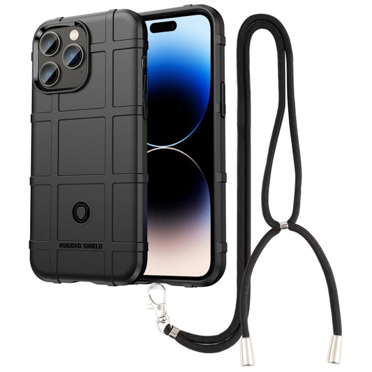 For iPhone 14 Pro Max Lanyard Rugged Shield TPU Phone Case (Black) - iPhone 14 Pro Max Cases by buy2fix | Online Shopping UK | buy2fix