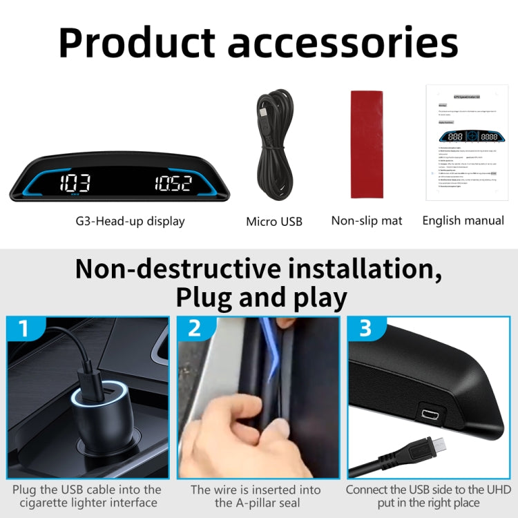 G3 Car 5.5 inch HUD Head-up Display HD GPS Speed Alarm Odometer - Head Up Display System by buy2fix | Online Shopping UK | buy2fix