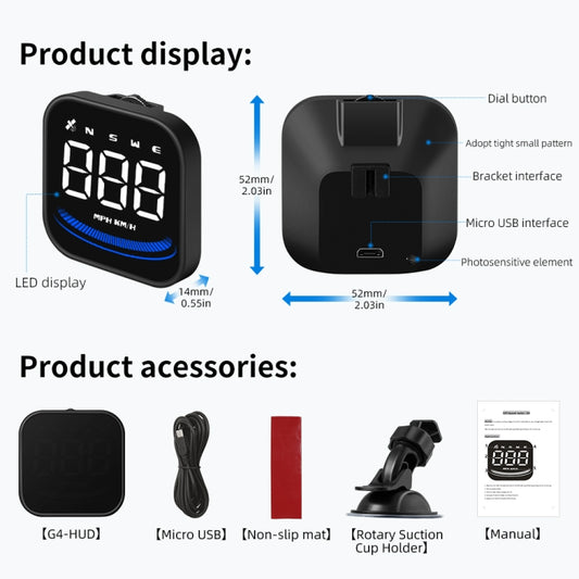 G4 Head Up Display Car Speedometer Smart Digital Alarm Reminder GPS HUD - Head Up Display System by buy2fix | Online Shopping UK | buy2fix