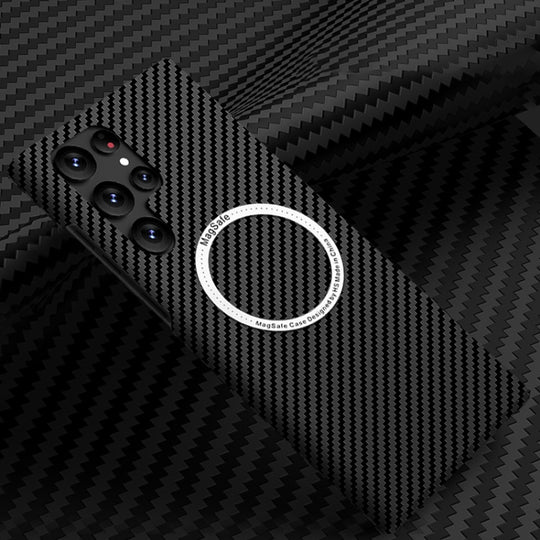 For Samsung Galaxy S22 Ultra 5G Carbon Fiber Texture MagSafe Magnetic Phone Case(Black)