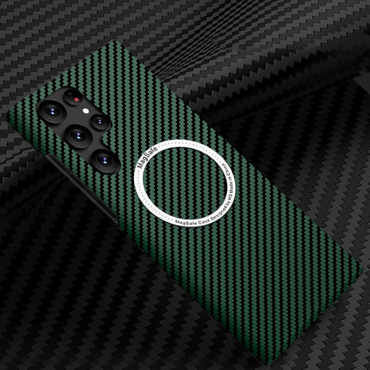 For Samsung Galaxy S22 Ultra 5G Carbon Fiber Texture MagSafe Magnetic Phone Case(Green) - Galaxy S22 Ultra 5G Cases by buy2fix | Online Shopping UK | buy2fix
