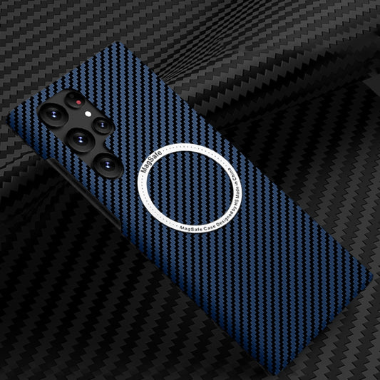 For Samsung Galaxy S22 Ultra 5G Carbon Fiber Texture MagSafe Magnetic Phone Case(Blue) - Galaxy S22 Ultra 5G Cases by buy2fix | Online Shopping UK | buy2fix
