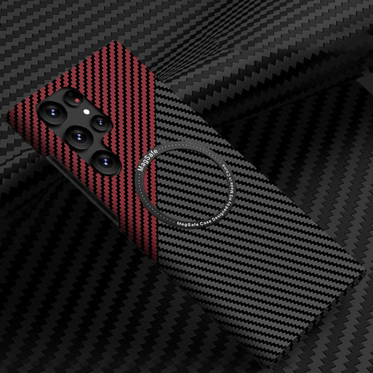 For Samsung Galaxy S22 Ultra 5G Carbon Fiber Texture MagSafe Magnetic Phone Case(Black Red) - Galaxy S22 Ultra 5G Cases by buy2fix | Online Shopping UK | buy2fix