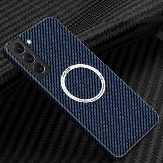For Samsung Galaxy S21 5G Carbon Fiber Texture MagSafe Magnetic Phone Case(Blue)