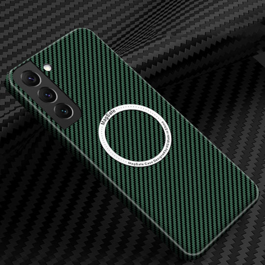 For Samsung Galaxy S21 Plus 5G Carbon Fiber Texture MagSafe Magnetic Phone Case(Green)